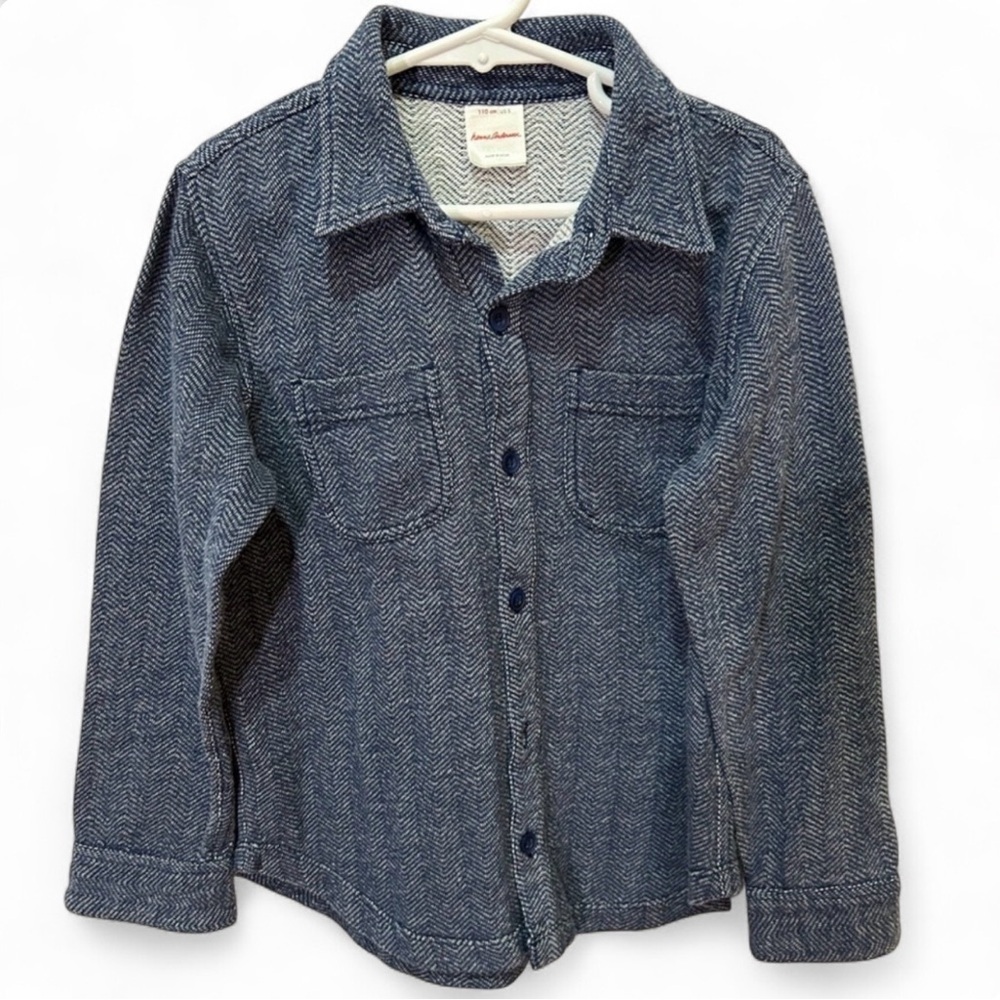 Hanna Andersson Navy Herringbone Cotton Shirt Boys Size 5
